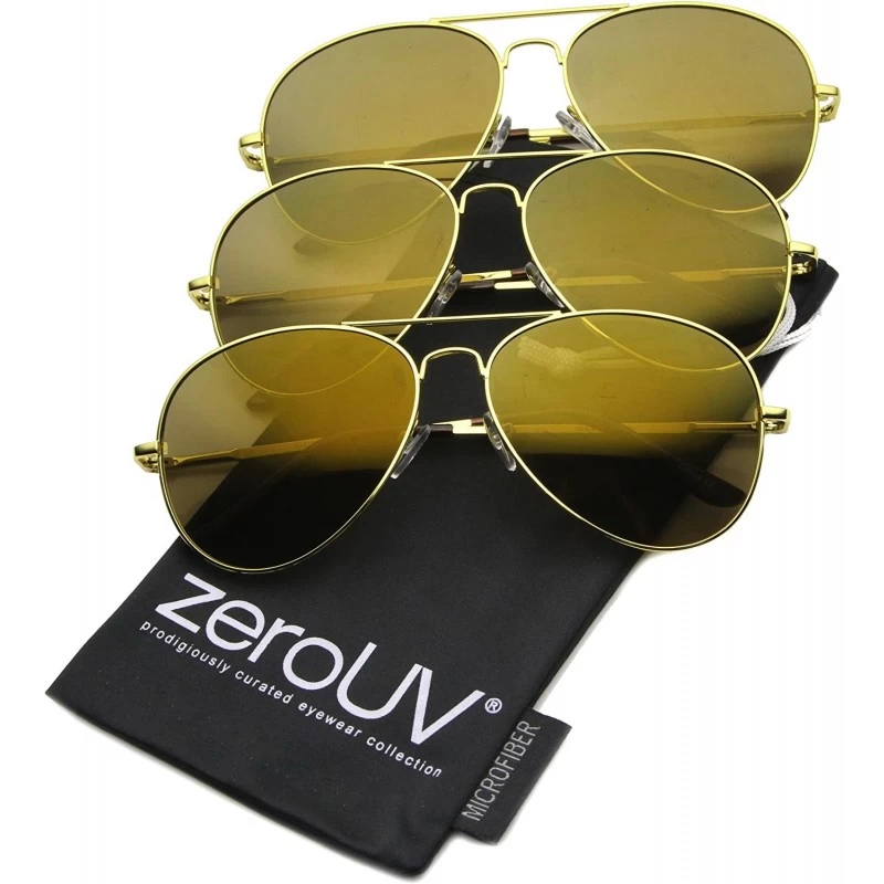 Aviator Mirrored Aviator Sunglasses for Men Women Military Sunglasses - 3-pack - Gold - C2116Q42SKV $16.33