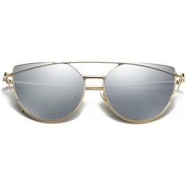 Cat Eye Cat Eye Mirrored Strikethrough Lens Metal Frame Womens Sunglassses J6627 - Gold Frame/Silver - CU180WUU9DX $22.11