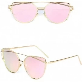 Cat Eye Cat Eye Mirrored Flat Lenses Street Fashion Metal Frame Women Sunglasses - A - CT190ND2C4W $8.75