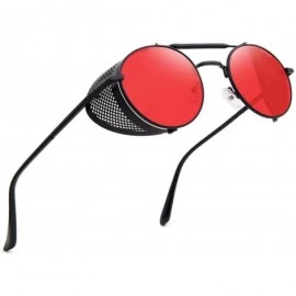 Round Steampunk Sunglasses for Men Women Vintage Retro Round Metal Frame Eyewear Shades - N2 Black Frame Red Lens - C2196WT4N...