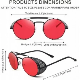 Round Steampunk Sunglasses for Men Women Vintage Retro Round Metal Frame Eyewear Shades - N2 Black Frame Red Lens - C2196WT4N...