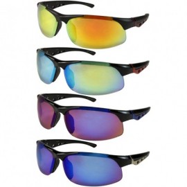 Sport Semi Rimless Sports Sunglasses W/Color Mirrored Lens 570038AM-REV - Black/Blue Lens - CR11QLZGVZN $9.72