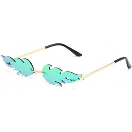 Round Sunglasses Unisex Flame Teen Girls Eyewear Novelty Rimless Small Face Glasses - Blue - CR198Q44W7H $18.30