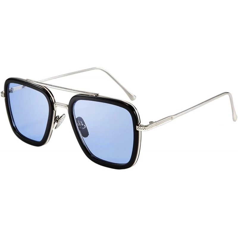Round Retro Square Sunglasses Tony Sunglasses Trendy Gradient Lens B2510 - Blue Edith - CC18WGN45T5 $12.93