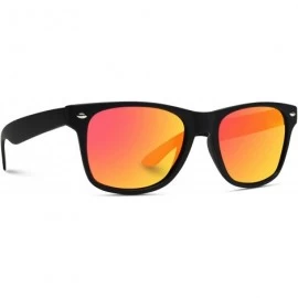 Aviator Square Horn Rimmed Soft Matte Frame Mirrored Lens Retro Sunglasses - Matte Black Frame / Mirror Red Lens - CG124WB1GM...