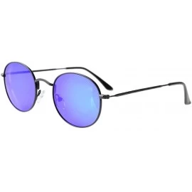 Round Vintage Style Quality Round Polarized Sunglasses - Black Frame-blue Revo - C6127HQCVSF $24.51