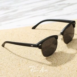 Rimless Classic Semi Rimless Polarized Sunglasses with Metal Rivets - Matte Black/Silver Rimmed - CP18A4RWN2D $13.30