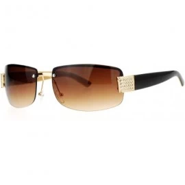 Rimless Rimless Rhinestone Jewel Hinge Luxury Bling Sunglasses - Brown Beige - CR12FLPIB8X $12.29