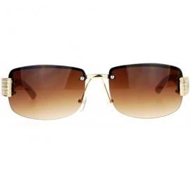 Rimless Rimless Rhinestone Jewel Hinge Luxury Bling Sunglasses - Brown Beige - CR12FLPIB8X $12.29