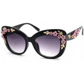Round Women's S4230B2 Plastic Floral Embellished Party Novelty Cat Eye 53mm Sunglasses (black) Medium - CY121OMURED $39.81