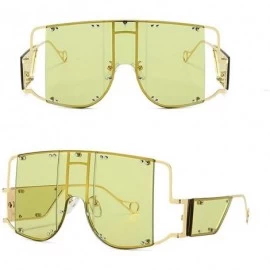 Shield One Lens Sunglasses With Side Shields 2019 Gold Black Women Sun glasses Male Big Frame Metal UV400 - CC18YZU3MH3 $26.17