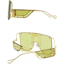 Shield One Lens Sunglasses With Side Shields 2019 Gold Black Women Sun glasses Male Big Frame Metal UV400 - CC18YZU3MH3 $15.20