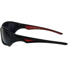 Rectangular Mens Classic 90s Aerodynamic Plastic Sport Warp Around Sunglasses - Matte Black Red Black - CN18RRQT009 $18.03