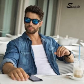 Round Polarized Sunglasses for Men Retro Classic Square Frame Shades SR003 - CK18N0I2UTL $17.98