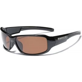 Wrap Driving Fishing Polarized Wrap Around Sports Sunglasses - Black - Brown - CD11OXK1WWF $21.07
