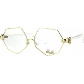 Rectangular Pearl Nose Pad Clown Hand Hinge Squared Metal Rim Eye Glasses - Gold - C8184YDLCC9 $27.13