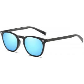 Sport Vintage Polarized Sunglasses for Men and Women Keyhole Retro Frame UV400 Protection - Black / Blue Mirrored - C118SQUM2...