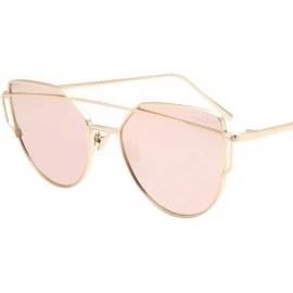Cat Eye Cat Eye Mirrored Flat Lenses Fashion Metal Frame Women Sunglasses LS7805 - Gold Frame Pink Lenses - CD183938YHZ $15.62