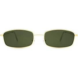 Round New Fashion Trend Vintage Rectangular Small Sunglasses for Men and Women - Golden Frame Green Lens - CJ18U6SN5HS $11.34