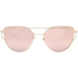 Cat Eye Cat Eye Mirrored Flat Lenses Fashion Metal Frame Women Sunglasses LS7805 - Gold Frame Pink Lenses - CD183938YHZ $15.62