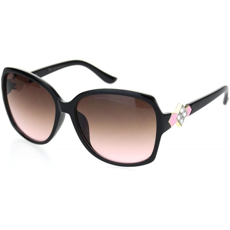 Oversized Womens Square Art Deco Rhinestone Jewel Butterfly Plastic Sunglasses - Black Pink Smoke - C818OQU84R9 $23.33
