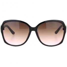 Oversized Womens Square Art Deco Rhinestone Jewel Butterfly Plastic Sunglasses - Black Pink Smoke - C818OQU84R9 $23.33
