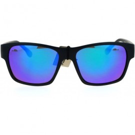 Rectangular KUSH Sunglasses Square Rectangular Matte Black Mirror Lens UV 400 - Black White (Teal Mirror) - C5186NW4ZTL $8.22