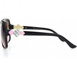Oversized Womens Square Art Deco Rhinestone Jewel Butterfly Plastic Sunglasses - Black Pink Smoke - C818OQU84R9 $23.33