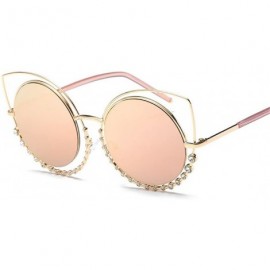 Cat Eye Retro Men Women Sunglasses Metal Cat Eye Diamond Flat Lens Oversized Glasses Eyewear - Pink - CJ18D6RXA02 $51.09