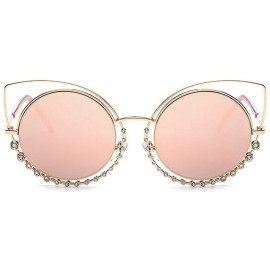 Cat Eye Retro Men Women Sunglasses Metal Cat Eye Diamond Flat Lens Oversized Glasses Eyewear - Pink - CJ18D6RXA02 $21.90