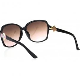 Oversized Womens Square Art Deco Rhinestone Jewel Butterfly Plastic Sunglasses - Black Pink Smoke - C818OQU84R9 $23.33