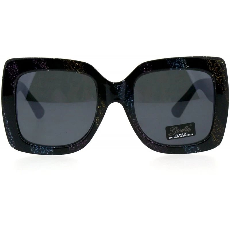 Butterfly Womens Glitter Thick Plastic Rectangular Butterfly Designer Sunglasses - Black Lens - C118GLXEX6W $9.37