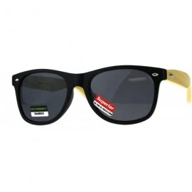 Wayfarer Real Bamboo Wood Temple Sunglasses Casual Horn Rim Matted Frame - Black (Black) - CP18D5KUOWO $24.96