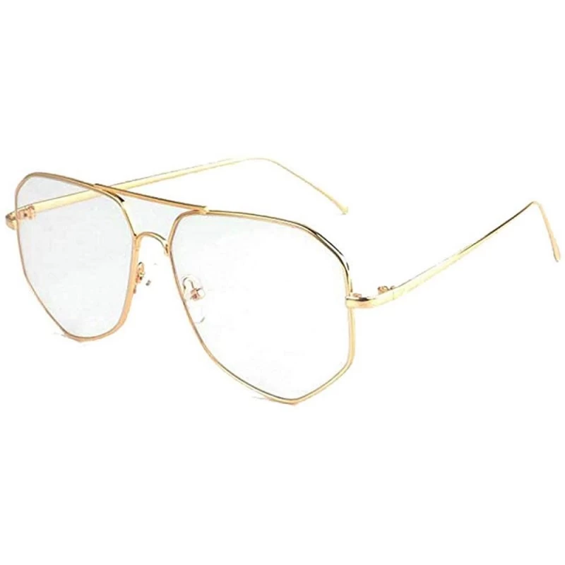 Oversized Irregular Metal Frame Street Fashion Designer Clear Lens Sunglasses - Gold/Clear - CH12O7GHDIX $10.33