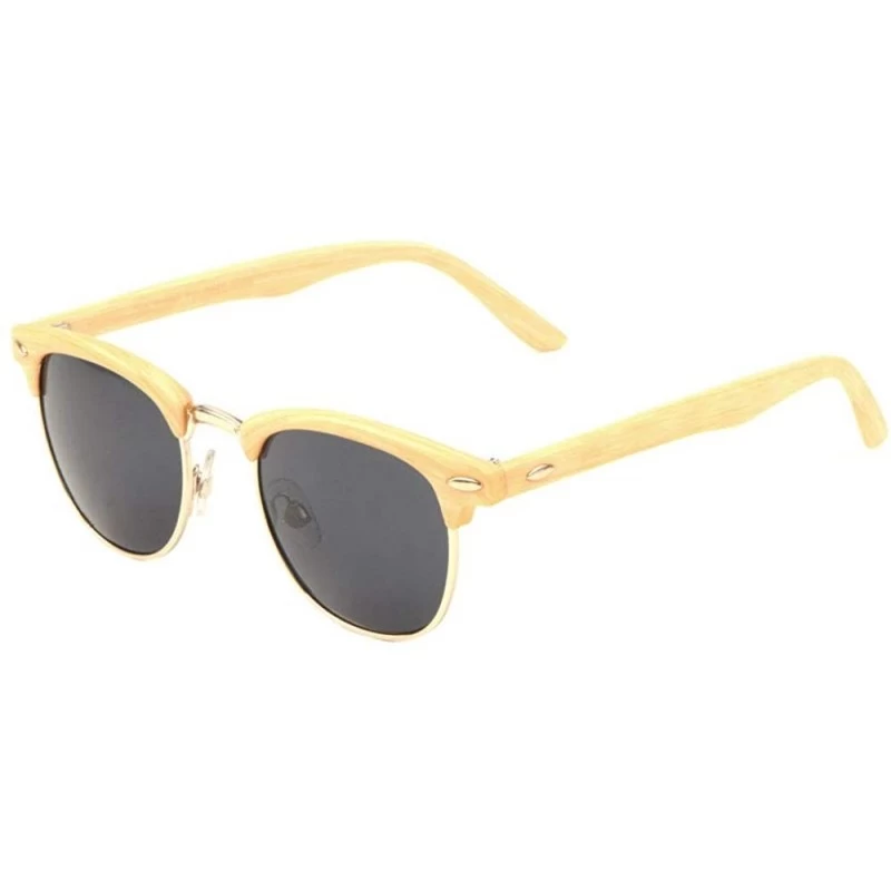 Round Classic Retro Round Brow Super Dark Wood Sunglasses - Light - CW197YNM9YE $15.84