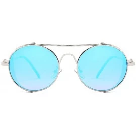 Round personality punk metal sunglasses female 2020 new round fashion retro hip hop men's sunglasses - Blue - CF193MRZ74S $11.73