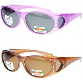 Wrap 2 Pair Polarized Rhinestone Oval Lens Shield Fit Over Glasses Sunglasses Anti Glare - 2 Pair Purple/Brown - CQ198M5C839 ...