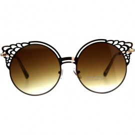 Cat Eye Womens Floral Die Cut Feather Cat Eye Retro Sunglasses - Rose Gold Brown - C618D446HXN $22.85