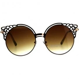 Cat Eye Womens Floral Die Cut Feather Cat Eye Retro Sunglasses - Rose Gold Brown - C618D446HXN $12.80