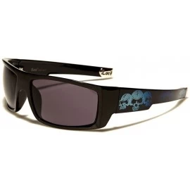 Square Square Triple Skulls Wrap Around Sunglasses - Black & Blue Frame - CW1860XKCH7 $10.94