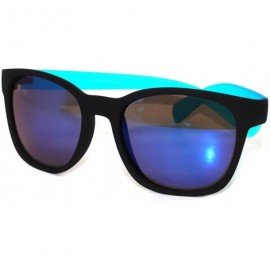 Wayfarer Vintage Style Sunglasses Flat Matte Reflective Blue Mirror Lens Soft Look Black-Blue Frame Uv Protection Unisex - C7...