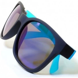 Wayfarer Vintage Style Sunglasses Flat Matte Reflective Blue Mirror Lens Soft Look Black-Blue Frame Uv Protection Unisex - C7...