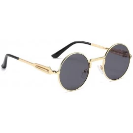 Oversized Unisex Glasses - UV400 Protection Round Vintage Steampunk Sunglasses - Gold Frame Grey Lens - CT190G2I53N $18.45