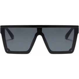 Square Oversize Shield Flat Top Square Sunglasses Siamese Rimless Lens LK1717 - C1 Black/Gray - CW193YTK4X3 $12.18