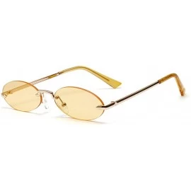 Oval oval borderless retro metal marine film ladies brand luxury designer sunglasses UV400 - Yellow - C818WQWG37L $11.74