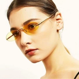 Oval oval borderless retro metal marine film ladies brand luxury designer sunglasses UV400 - Yellow - C818WQWG37L $11.74