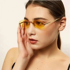 Oval oval borderless retro metal marine film ladies brand luxury designer sunglasses UV400 - Yellow - C818WQWG37L $11.74
