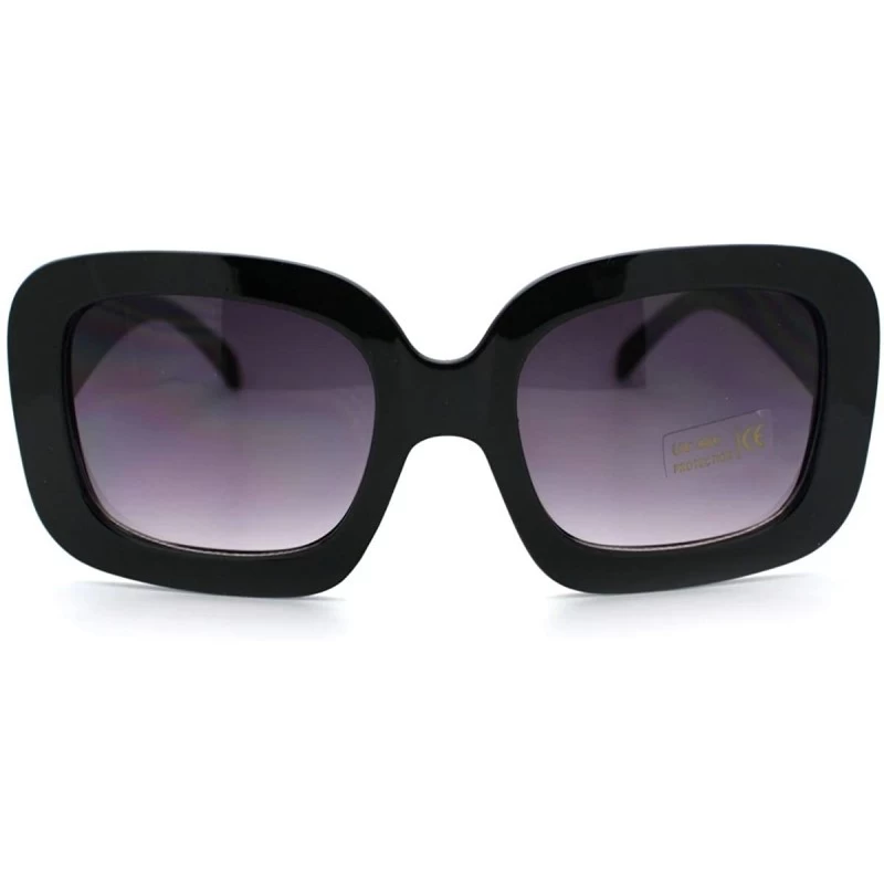 Rectangular 20's Mod Chic Thick Plastic Frame Rectangular Sunglasses - Black - CM11D2XK3A5 $7.46