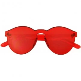 Round Mono Block Rimless PC Color Tone Lens Sunglasses Eyewear Glasses - Red - CZ18KIAQUO3 $19.41