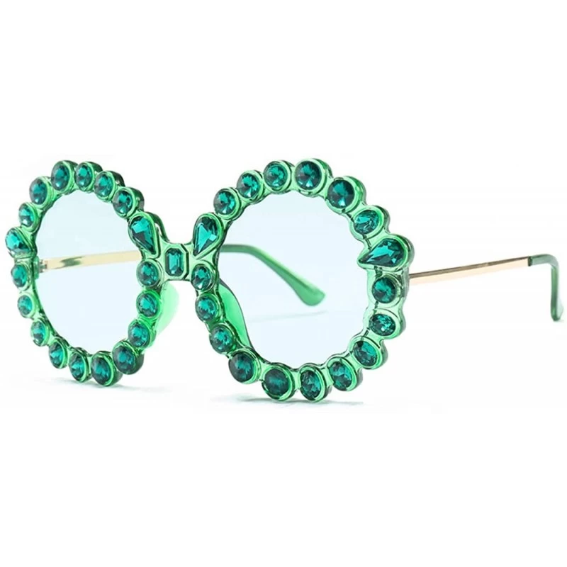 Rimless Fashion Round Sunglasses Crystal plastic Frame glasses for women UV400 - Green - CR18N9AYESQ $22.64